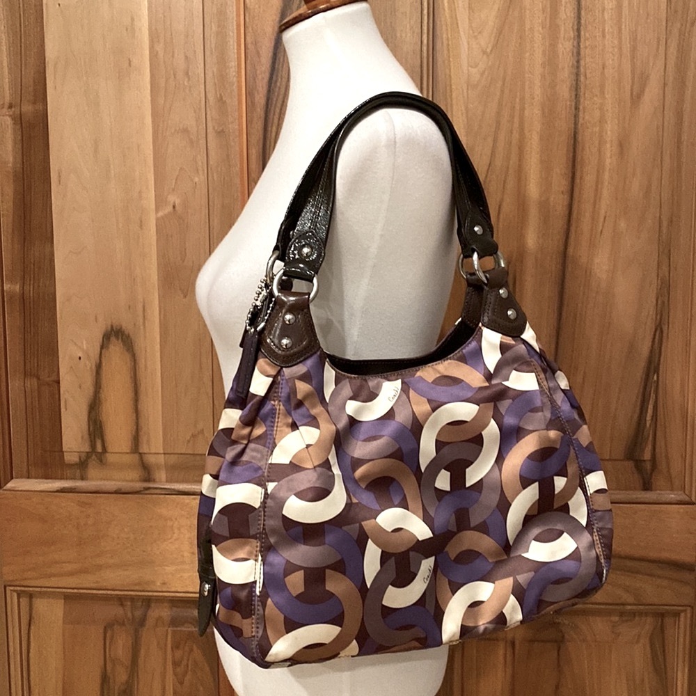 Coach - Madison - Purple/Cream/Brown Satin Hobo Bag - VGUC